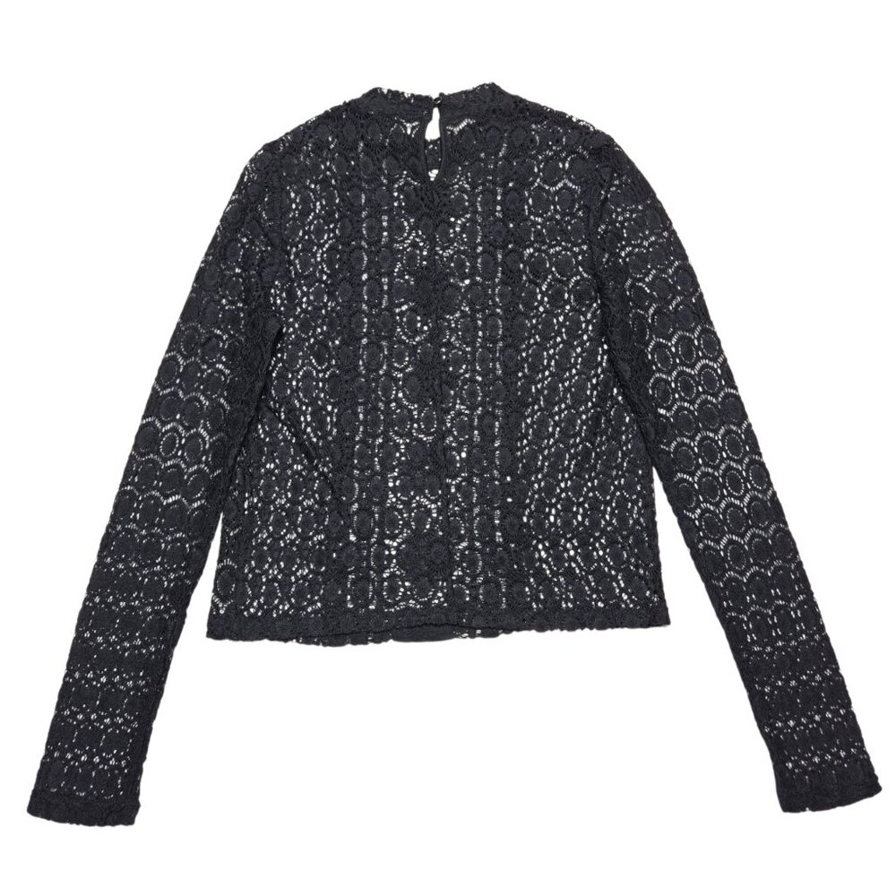 Forever 21 Lace Blouse Womens Small Black Mock Neck Sheer Gothic Romantic Top - Picture 11 of 13